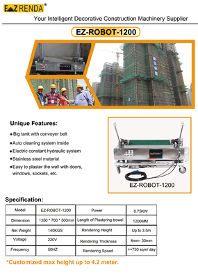 Auto Cleanning System Wall Cement Mortar Rendering Machine High Speed 600 - 750m2 / Day